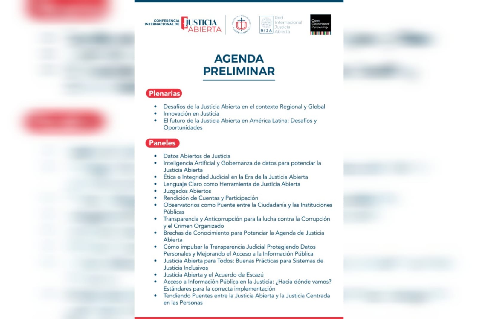 Agenda preliminar: I Conferencia Internacional de Justicia Abierta